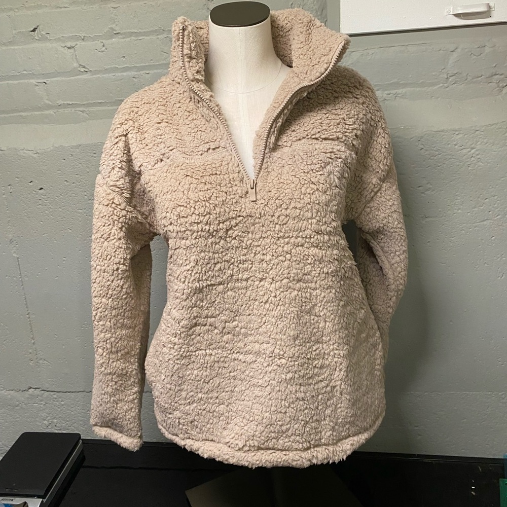 Women's Soft Sherpa Half Zip Pullover With Side Pockets - Ash Mocha Size Large